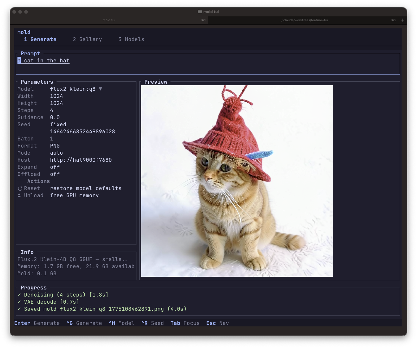 mold TUI — Generate view with image preview